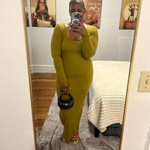Fancy Homebody Long Sleeve Olive Dress